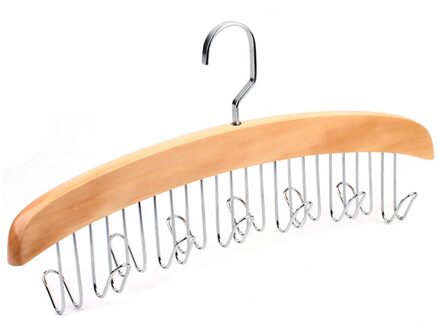 12 Riem Houten Rekken Met Rvs Haken Closet Accessoires Garderobe Sjaals Ties Organizer Hanger