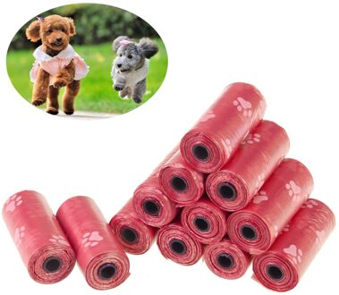 12 Rolls Pet Hond Kak Zakken Dispenser Collector Scoop Houder Puppy Kat Pooper Scooper Tas Kleine Rollen Outdoor Schoon Huisdieren levert rood