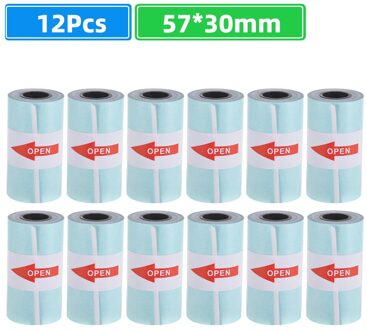 12 Rolls Printable Sticker Papierrol Direct Thermisch Papier Zelfklevende 57*30Mm Voor Peripage A6 Thermische printer Paperang P1/P2