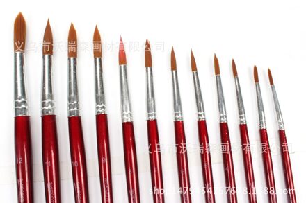 12 Sets Van Wijn Rode Staaf Nylon Borstel Olieverfschilderij Borstel Aquarel Pen Acryl Borstel 12 ronde Fronts