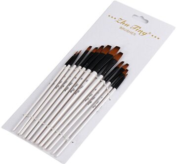 12 Sets Van Witte-Getipt Tong Voorkant Schuine Voorste Twee-Kleuren Nylon Wol Olieverf Aquarel Pen Set art Schilderij Kunstenaar 12 stukken Flat nib