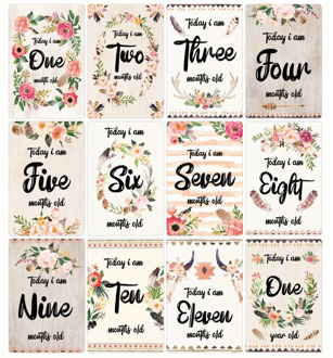 12 Sheet Baby Milestone Cards Newborn Monthly Memorial Growth Record Photo Cards Photo Sharing Cards Infant Baby Photo Landmark