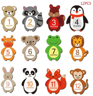 12 Sheets/set Cute Cartoon Animals Baby Monthly Milestone Stickers Belly Newborn Photography Props Pregnant Women Infant photo