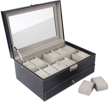 12 Slot Luxe Horloge Horloge Geval Pu Leer Met Glas Top Horloge Case Organizer Display Sieraden Winkel Aktetas