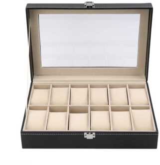 12 Slots Grid Pu Lederen Horloge Doos Display Sieraden Organizer Houder Verpakking Case Caixa Para Relogio Zwart Zakenman