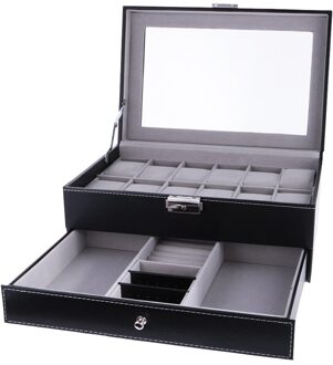 12 Slots Horloge Armband Kistje Display Top Glas Sieraden