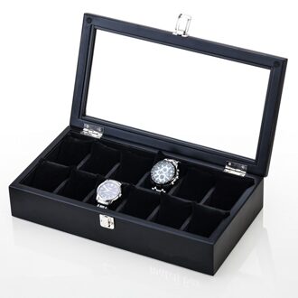 12 Slots Houten Horloge Doos Zwart heren Horloge Opbergdoos Case Met Venster Vrouwen Sieraden Display Houder