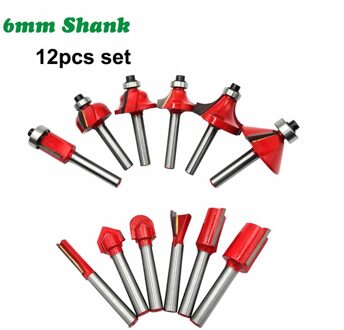 12 Stk/set 6Mm Schacht Frees Houtsnijwerk Router Bit Set Trimmen Rechte Hoek Kralen Voor Hout Frees carbide