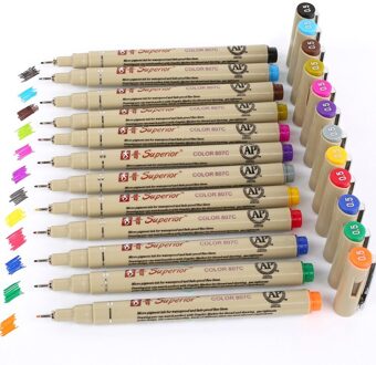 12 STKS 12 Kleur Naald Micron Tekening Pen Set voor Schets Art Markers Viltstift kantoor Schoolbenodigdheden