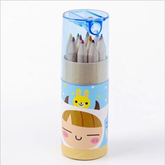 12 stks/doos Cartoon Leuke Kleur Kleuring Pen Schilderen Kleur Potlood Schoolbenodigdheden Kleine Student kinderen Tekening Levert