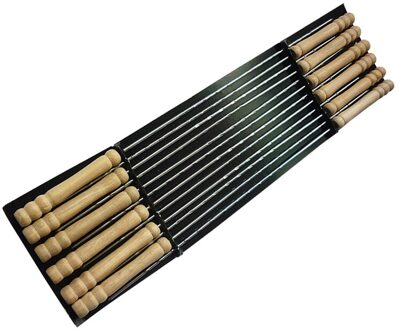 12 stks/partij 38 cm/15''Wood BBQ Kebab Stick Metalen bbq Spiesjes Houten BBQ Spiesjes Barbecue Roosteren Naald Grillen Kebob spies set