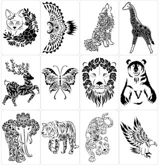 12 Stks/partij A4 Mandala Dieren Diy Muur Gelaagdheid Stencils Schilderij Plakboek Kleuring Embossing Album Decoratieve Template