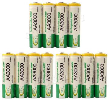12 Stks/partij Bty Aa 3000 Mah 1.2 V Quanlity Oplaadbare Batterij Aa 3000 Mah Ni-Mh 1.2 V Oplaadbare 2A Batterij +