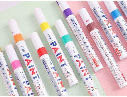 12 Stks/partij Kleurrijke Waterdichte Pen Autobanden Metal Permanente Verf Markers T3EB