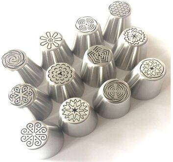 12 Stks/partij Nozzles Rvs Russische Nozzles Cake Tips Voeg Icing Spuitzakken Voeg Tips Coupler