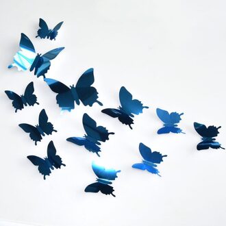 12 Stks/partij Pvc 3D Spiegels Vlinder Decoratieve Stakes Wind Spinners Tuin Decoraties Simulatie Vlinder blauw