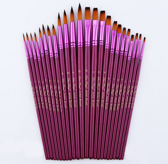 12 stks/partij Verschillende Grootte Kunstenaar Fijne Nylon Haar Kwast Set Voor Aquarel Acryl Olieverf Penselen Tekening Art Leveranties Flat