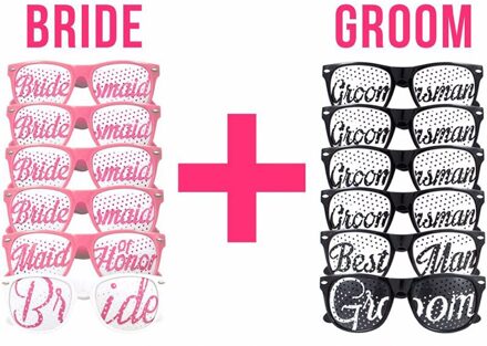 12 Stks/partij Wedding Party Zonnebril Maskers Team Bruidegom Bruid Bruidsmeisje Bril Bruiloft Bridal Bachelorette Vrijgezellenfeest Decoraties