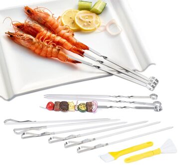 12 stks Rvs Platte Vlees Spiesjes Outdoor Traveling Hittebestendigheid BBQ Barbecue Naald Spiesjes Camping Eettafel BBQ Gereedschap