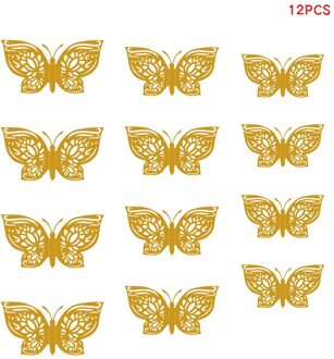 12 Stks/set 3D Muurstickers Hollow Vlinder Voor Kinderen Kamers Thuis Wall Decor Koelkast Stickers Decoratie Vlinder Muurstickers goud