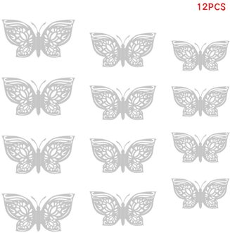 12 Stks/set 3D Muurstickers Hollow Vlinder Voor Kinderen Kamers Thuis Wall Decor Koelkast Stickers Decoratie Vlinder Muurstickers Zilver