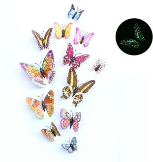 12 Stks/set 3D Vlinder Glow In Dark Magnetische Koelkast Sticker Home Decor
