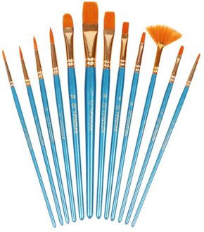 12 Stks/set Aquarel Gouache Penselen Verschillende Vorm Ronde Spitse Punt Nylon Haar Schilderij Borstel Set Art Supplies blauw 12stk