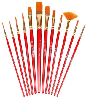 12 Stks/set Aquarel Gouache Penselen Verschillende Vorm Ronde Spitse Punt Nylon Haar Schilderij Borstel Set Art Supplies rood 12stk