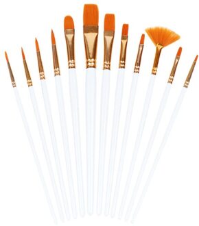 12 Stks/set Aquarel Gouache Penselen Verschillende Vorm Ronde Spitse Punt Nylon Haar Schilderij Borstel Set Art Supplies wit 12stk