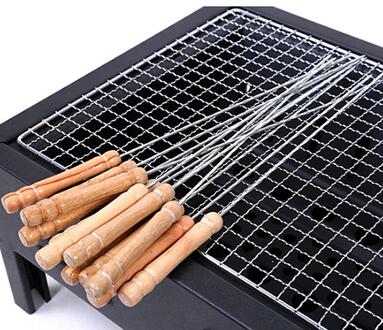 12 Stks/set Bbq Barbecue Vlees Spiesjes Sticks Houten Handgrepen Rvs Schapenvlees Naald Bbq Spiesjes Gereedschap Levert Accessoires