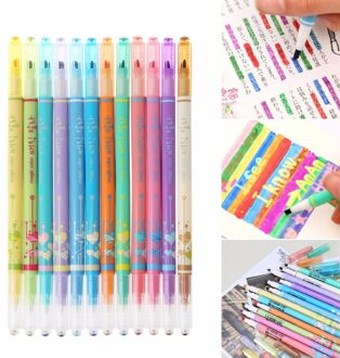 12 stks/set Diamant Markeerstift Dubbele Kleur Veranderen Magische Graffiti Markeerstift Markeerstiften School Office Supply C26
