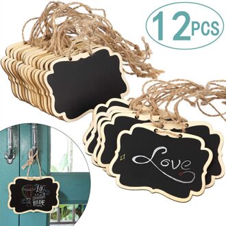12 Stks/set Diy Houten Uitwisbare Bord Dubbele Side Opknoping Teken Kaart Hangers Memo Etiketten Borden Prijs Tafel Bruiloft Decoratie