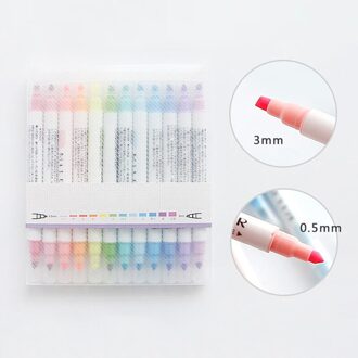 12 Stks/set Double Headed Markeerstift Marker Fluorescerende Markeerstift Tekening Zachte Schrijven Headed Mark Pen Briefpapier