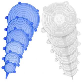 12 Stks/set Elastische Siliconen Deksel Kom Deksels Herbruikbare Voedsel Covers Koelkast Voedsel Salade Cups Jar Cover Siliconen Deksels Keuken Gereedschap blauw wit