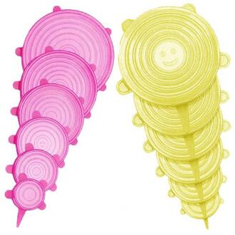 12 Stks/set Elastische Siliconen Deksel Kom Deksels Herbruikbare Voedsel Covers Koelkast Voedsel Salade Cups Jar Cover Siliconen Deksels Keuken Gereedschap roze geel