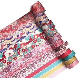 12 Stks/set Groene Plant Washi Tape Effen Kleur Masking Tape Decoratieve Adhesive Bourgondië