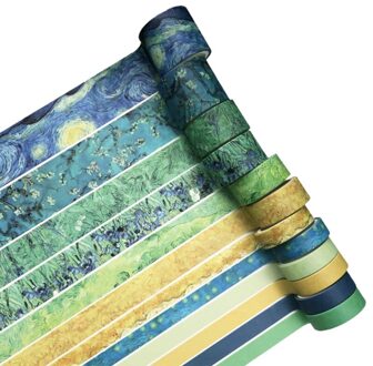 12 Stks/set Groene Plant Washi Tape Effen Kleur Masking Tape Decoratieve Adhesive Donker Kaki