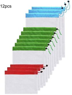 12 Stks/set Herbruikbare Mesh Produceren Bags Wasbare Eco Vriendelijke Tassen En Fruit Veg Tassen Voor Boodschappen Opslag Fruit Groente