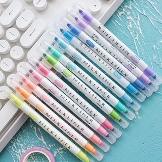12 Stks/set Highlighter Pennen Briefpapier Milde Liner Double Headed Fluorescerende Pen 12 Kleuren Mark Pen Leuke