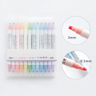 12 stks/set Japanse Mildliner Pennen Milde liner Double Headed Fluorescerende Pen Leuke Kunst Markeerstift Tekening Mark Pen Briefpapier