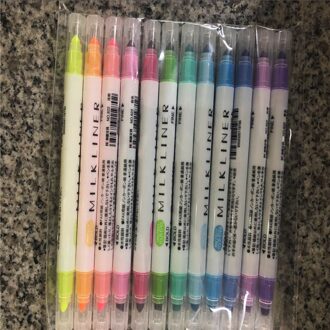 12 Stks/set Japanse Milkliner Pennen Milde Liner Double Headed Fluorescerende Pen Leuke Kunst Markeerstift Tekening Mark Pen Briefpapier