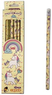 12 stks/set Leuke Regenboog Eenhoorn Plastic Potlood Automatische Pen Met Gum Voor Kid School Office Supply YW