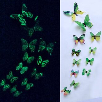 12 Stks/set Lichtgevende Vlinder 3D Muurstickers Voor Kinderkamer Wedding Party Home Decor Muurtattoo Glow In The Dark stickers groen