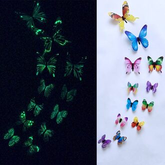 12 Stks/set Lichtgevende Vlinder Muursticker Woonkamer Vlinders Voor Wedding Party Decoratie Thuis 3D Koelkast Stickers Behang multicolor1