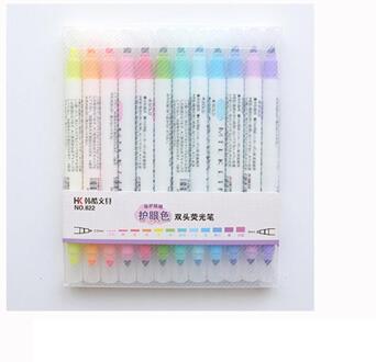 12 Stks/Set Mildliner Markeerstift Briefpapier Double Headed Fluorescerende Marker Pen 12 Kleuren Mark Pen Leuke Mildliner