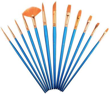 12 Stks/set Nylon Haar Kunstenaar Penselen Aquarel Borstel Schilderen Leveringen Olieverf Art Supplies Blauw