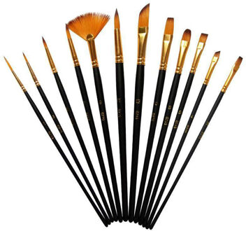12 Stks/set Nylon Haar Kunstenaar Penselen Aquarel Borstel Schilderen Leveringen Olieverf Art Supplies zwart