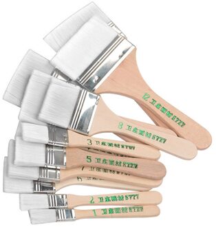 12 Stks/set Platte Nylon Haar Houten Penhouder Olieverf Borstel Barbecue Borstel Penselen Art Supplies Keuken Decoratie Gereedschappen wit