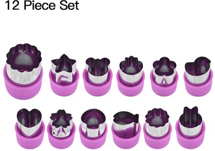 12 Stks/set Rijst Groente Fruit Cutter Mold Bloemen Cartoon Cutter Mold Rvs Cake Cookie Biscuit Cutting Vorm Gereedschap Paars
