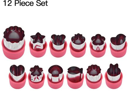 12 Stks/set Rijst Groente Fruit Cutter Mold Bloemen Cartoon Cutter Mold Rvs Cake Cookie Biscuit Cutting Vorm Gereedschap Rood